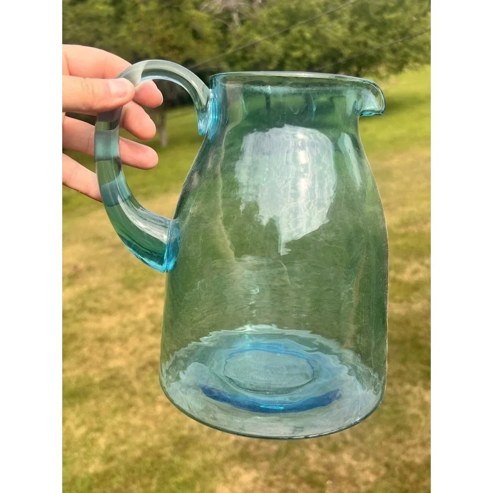 Pottery Barn Aqua Acrylic Pitcher Faux Blown Glass Beverage Jug 8
